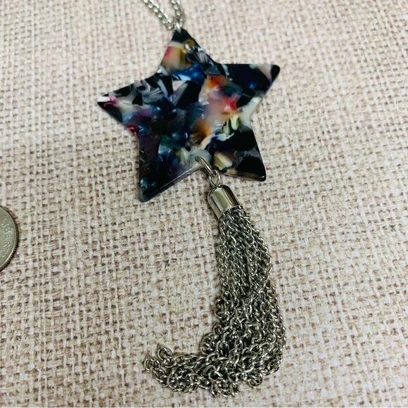 Silver Confetti Acrylic Star Tassel Necklace - Picture 2 of 2